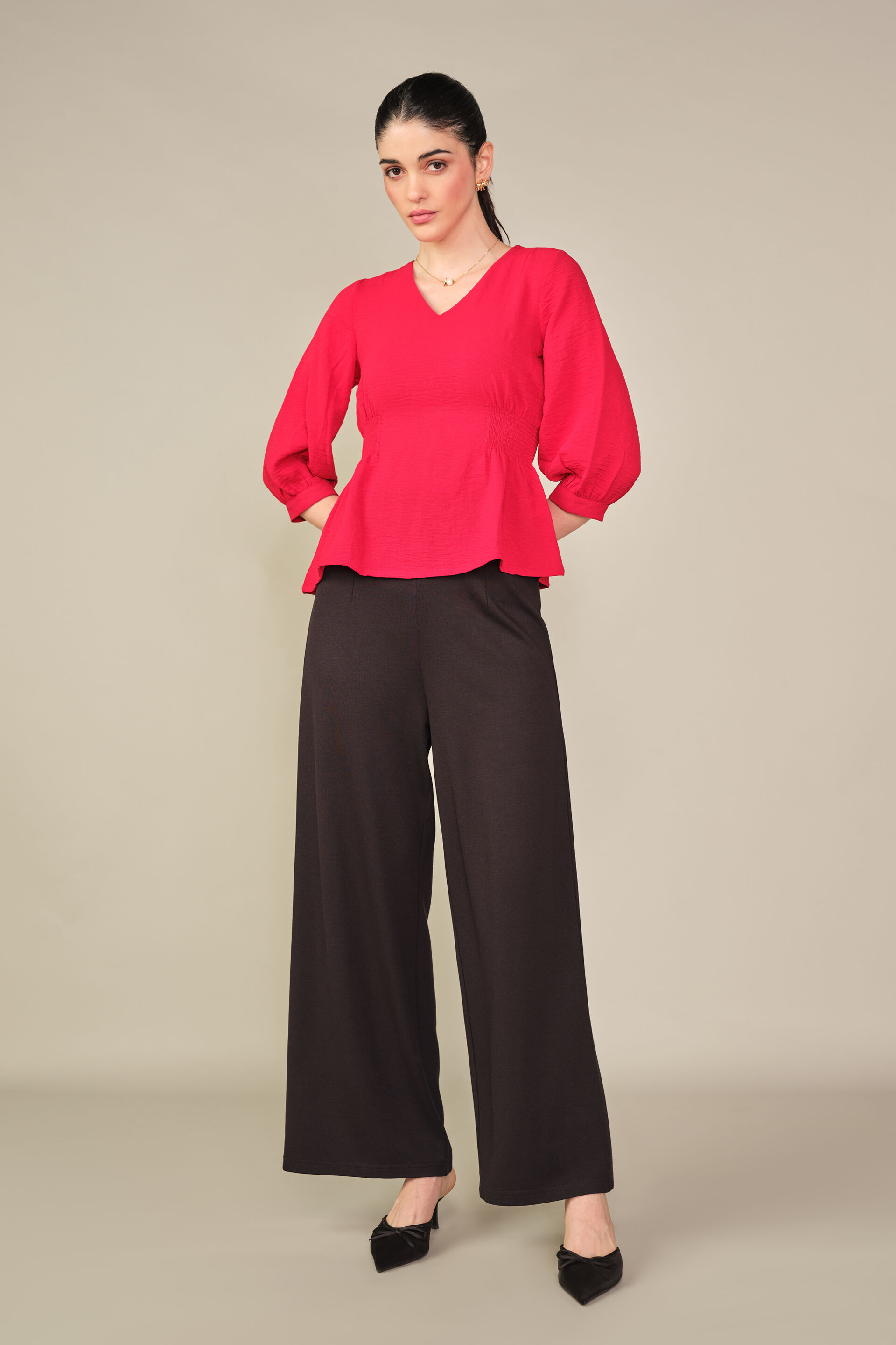 Side Smocked Top in Red, Red, image 4